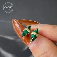 aazuo 18k pure yellow gold natural malachite real diamonds pyramid stud earrings gifted for women engagement wedding party au750