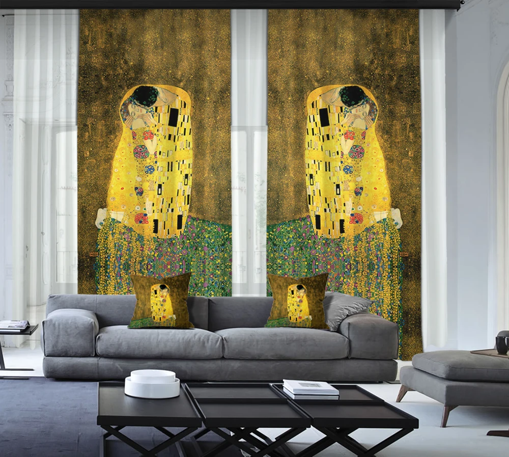 Cipcici Gustav Klimt The Kiss шторы из 2 панелей для гостиной спальни роскошный современный