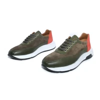handmade green olive orange sport sneakers with natural calf leather suede mens lightweight casual footwear running outdoor