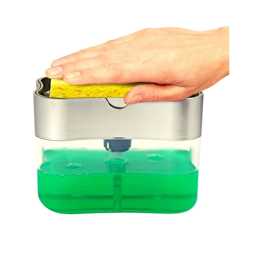 Kitchen Scrubbing Liquid Detergent Dispenser 2 in 1 Hand Press Soap Filling Injector Sponge Automatic 10 Pcs Free | Обустройство дома