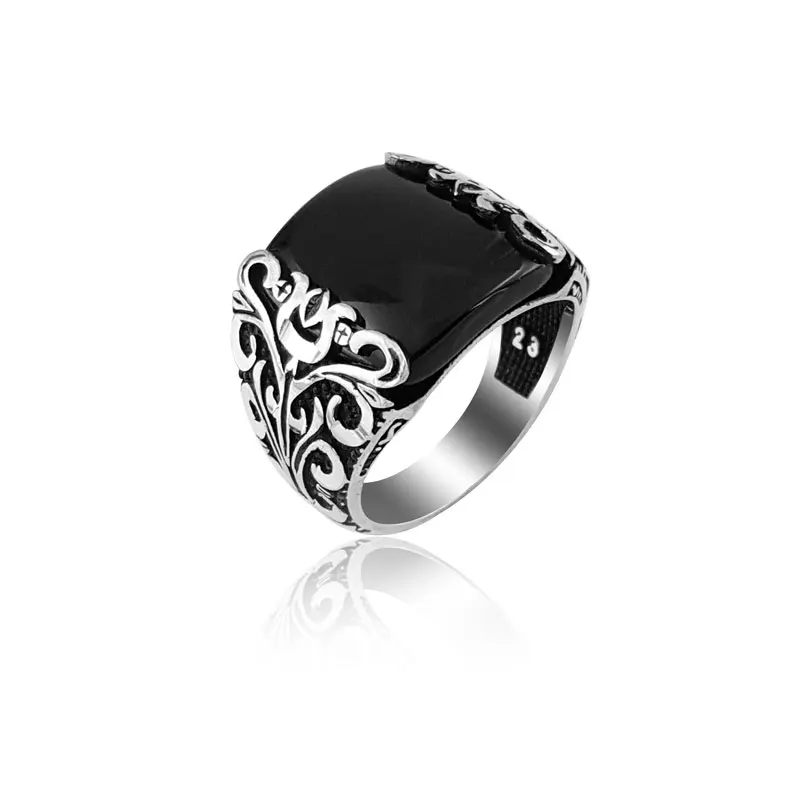 925 Silver Traditional Islamic Ring Rose Printed for Men