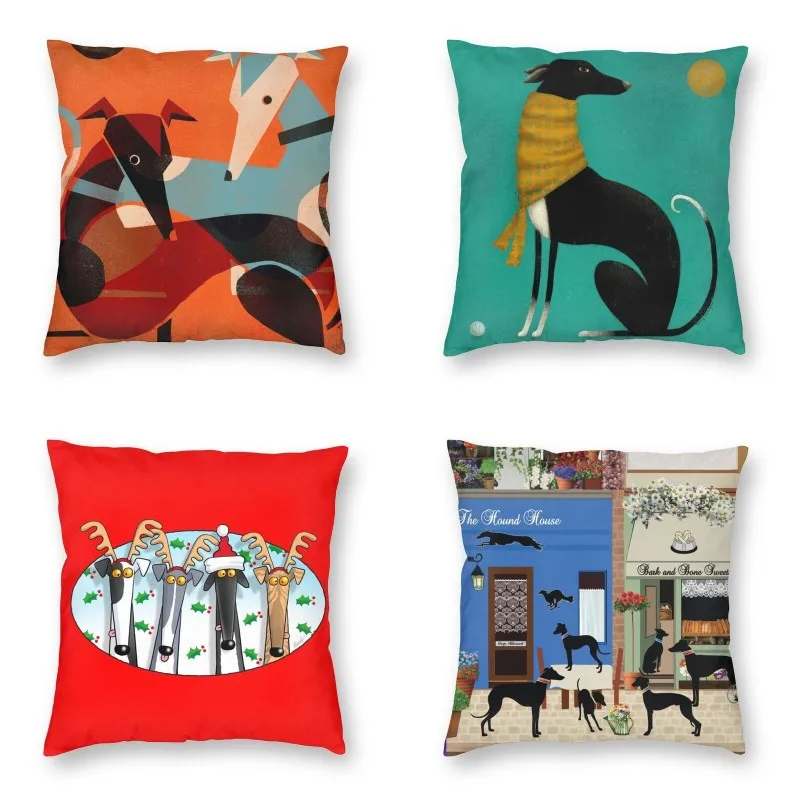

Greyhound Pair Dog Cushion Cover 45x45cm Pillow Case Sighthound Whippet Soft Luxury Pillows Decor Home Sofa Cover