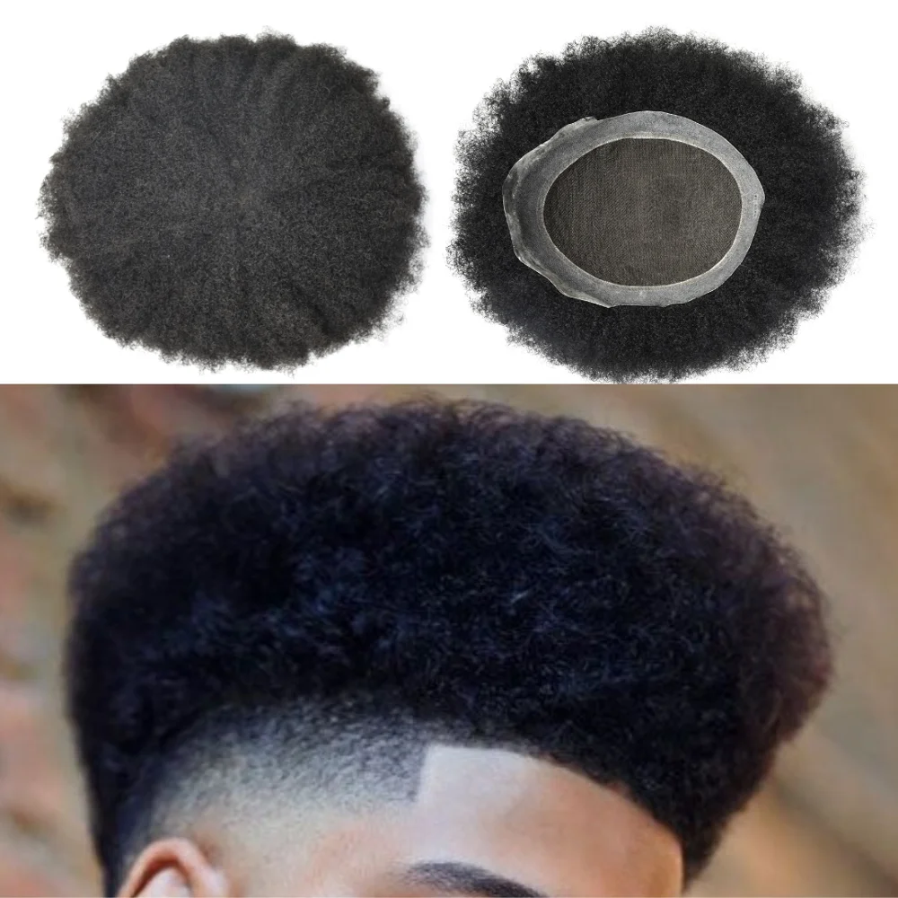 Афро кудрявые мужские s Toupee кружева ПУ африканская Американская система