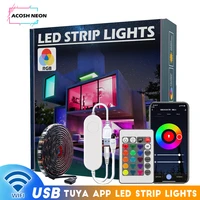 5m16 4ft tuya usb led strip 5v black strip lights lighting work with alexa google smart life app control with 24keys remote