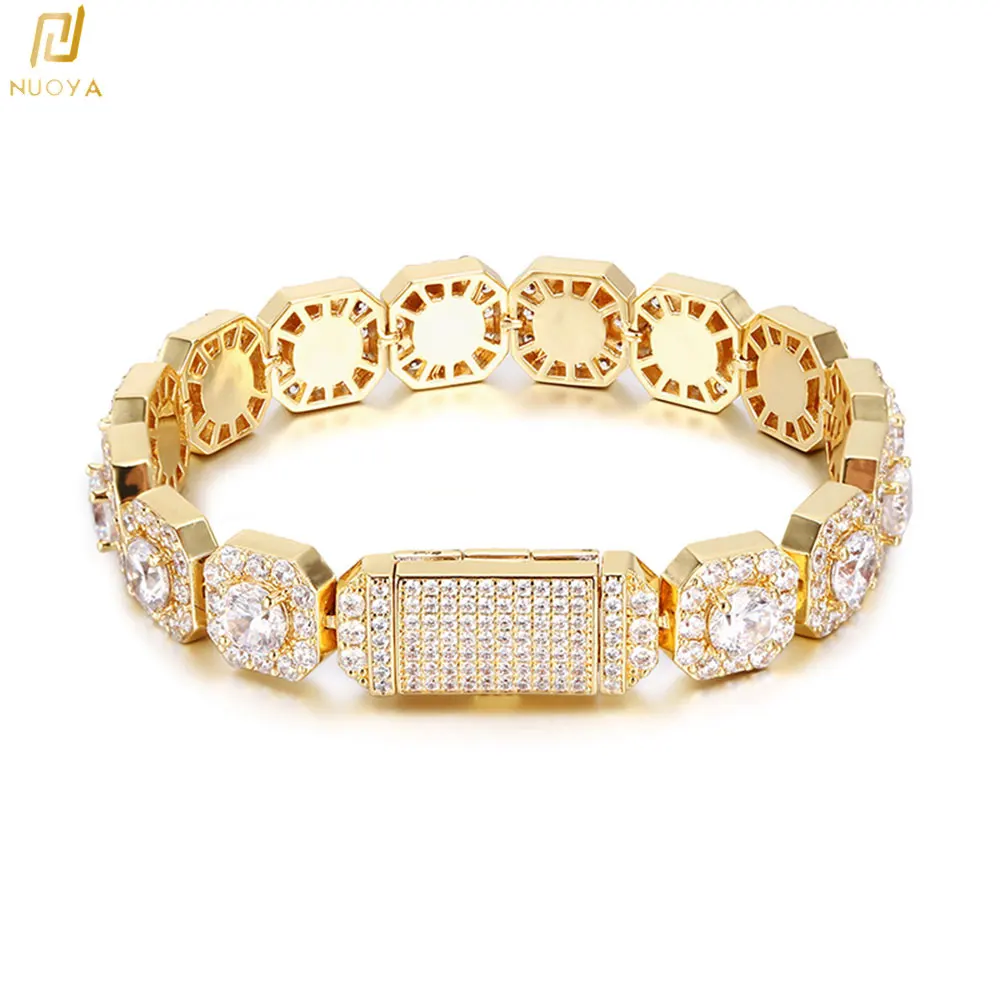 

18k Gold Plated Cluster Cubic Zirconia Tennis Chain Bracelet 12mm Iced Out Bling Large Cz Charm Hip Hop Jewelry Gifts NYB015