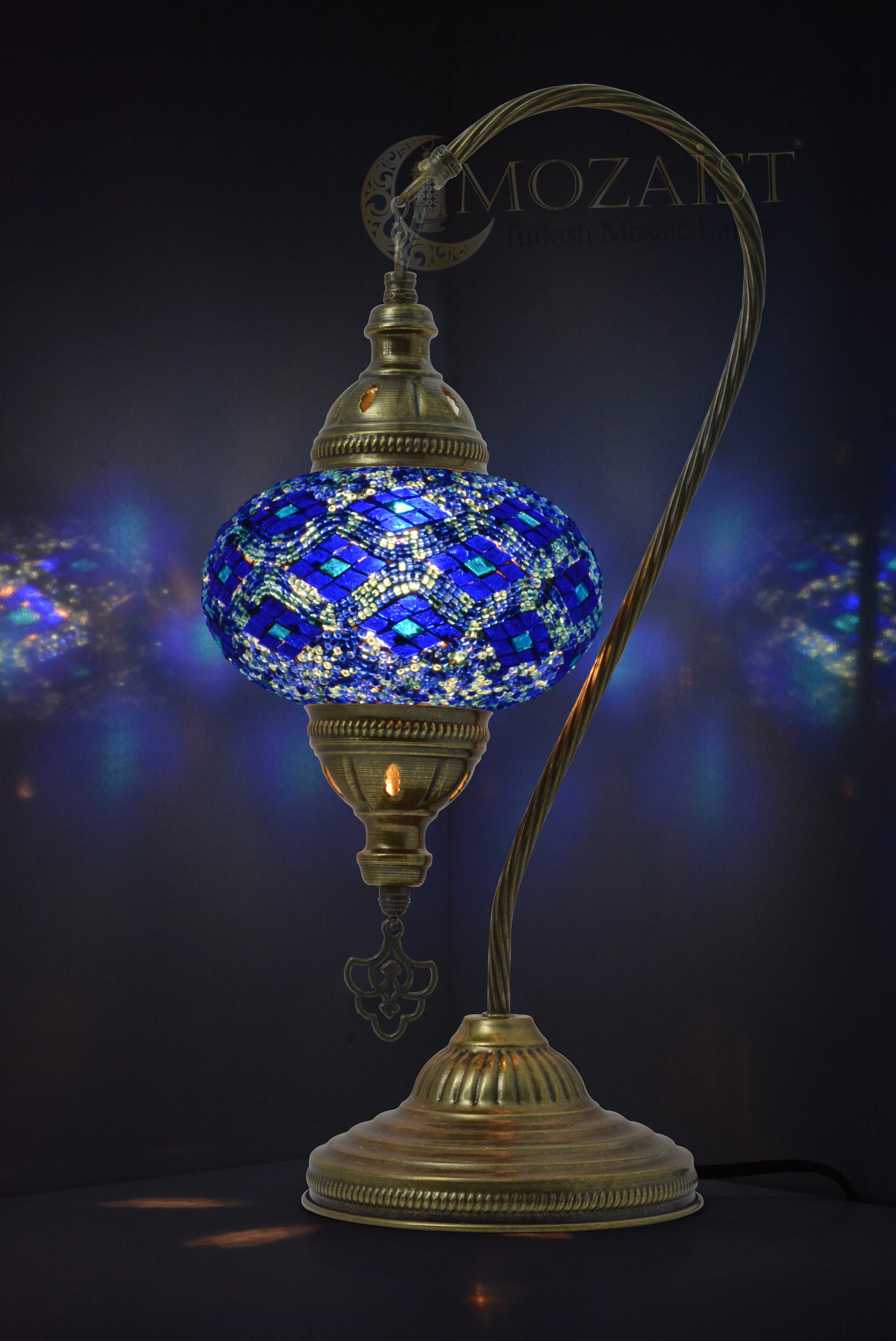 MOZAIST Turkish Lamp, Swan Neck Mosaic Table Lamp, Moroccan Decorative Glass Antique Bohemian Vintage Light Shade, Tiffany Desk