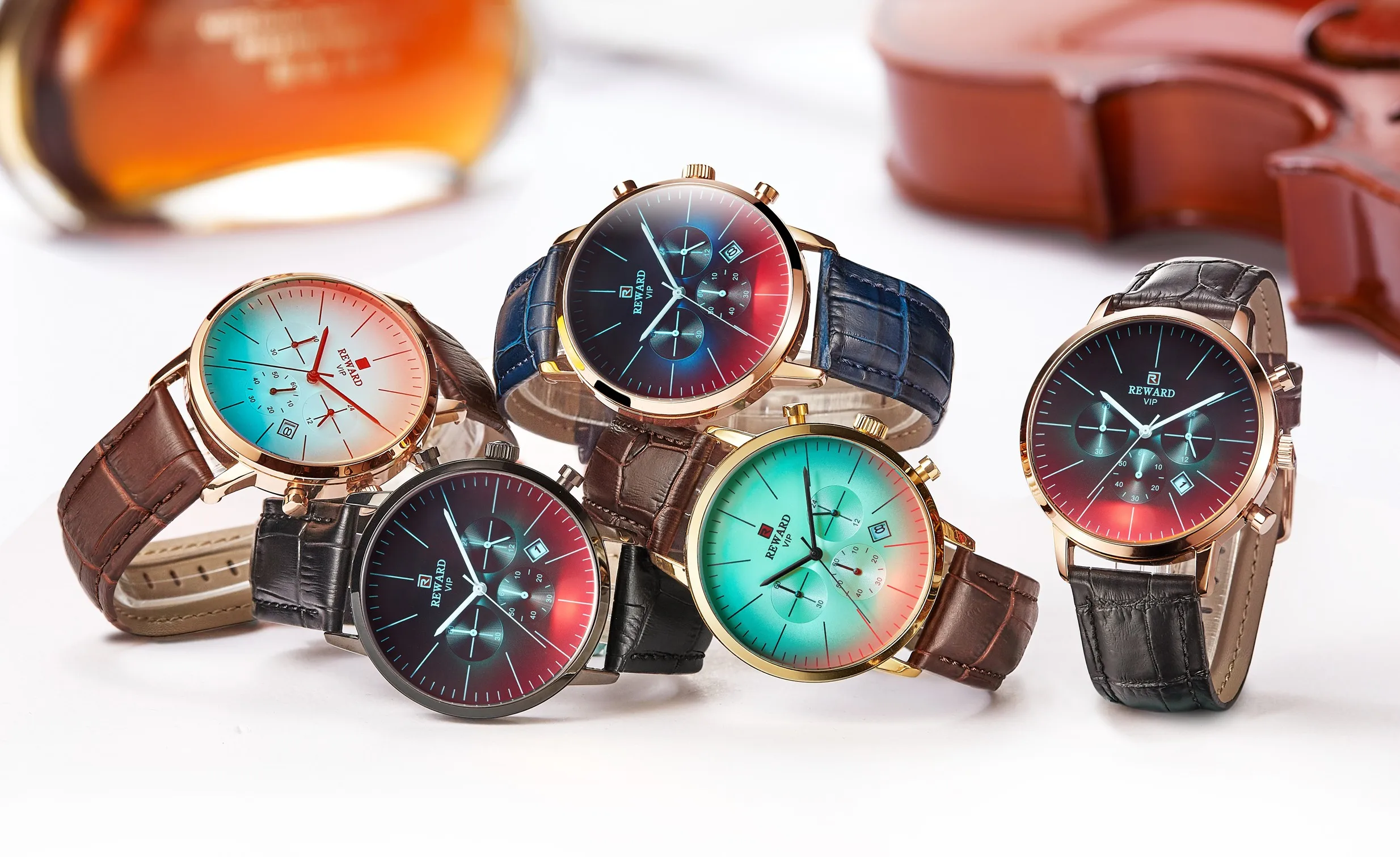 

Reward Men's Watch Modern Chronograph Sport 24 Hour Watch Iridescent Crystal Color Bright Glass Waterproof Wrist Watches