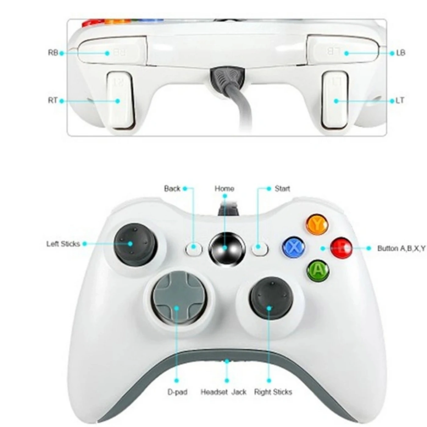 Gamepad for Xbox 360 wired White black blue games USB 2.0 joystick video PC | Электроника