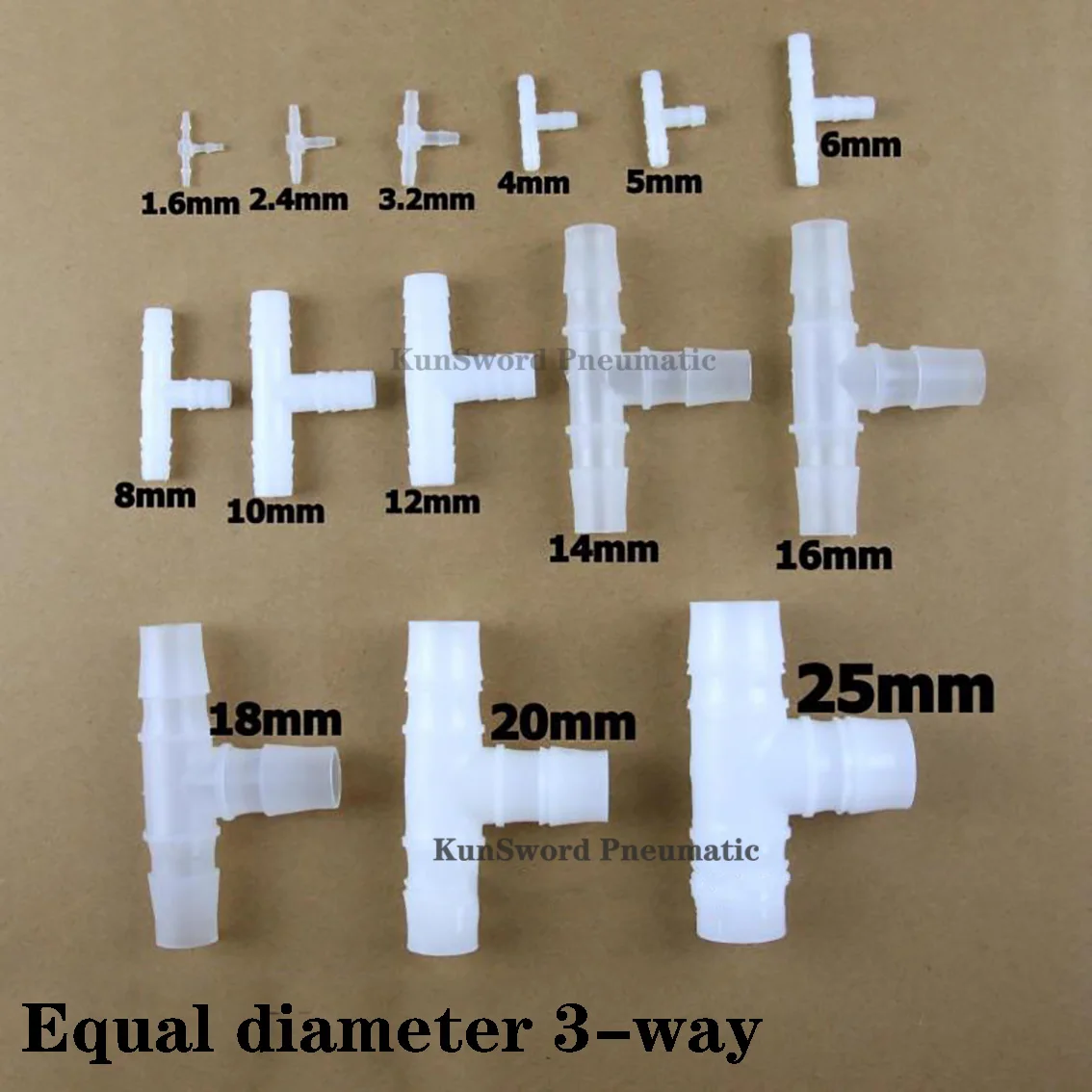 

PE Plastic 1.6mm-25mm Pneumatic Equal Diameter 3-Way Connector T-Type Water Proof Pass Straight-Through Hose Pagoda Converter