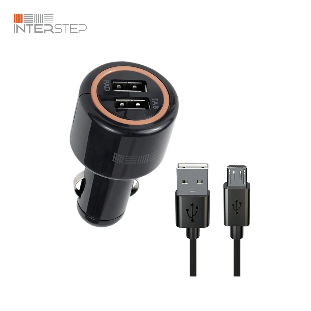 Автомобильное зарядное устройство INTERSTEP 2 порта USB кабель microUSB в комплекте |