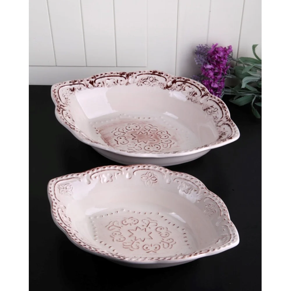 

Lady's Kitchen 2 Pieces Serving Bowl Set For Serving Salad Tableware Dinner Snack Salad Fruit Vegetable Bowl Dish Plate