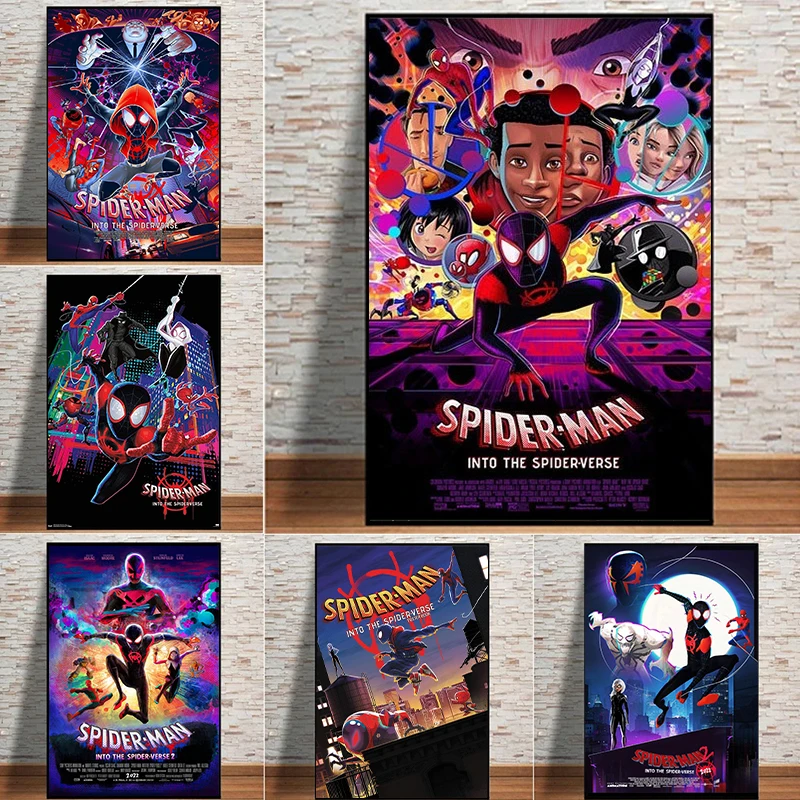

Marvel Spider Man Into The Spider-Verse Posters Prints For Living Room Disney Cartoon Movie Canvas Painting Wall Art Home Decor