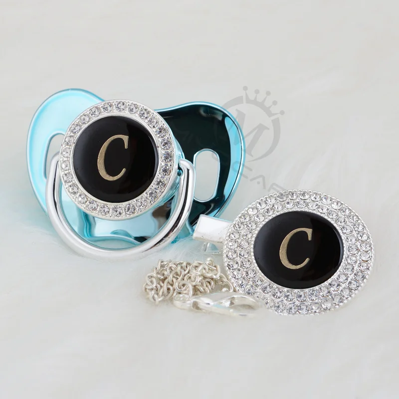 Миокар Золотое имя черные инициалы буква C Милая блестящая соска и пустышка набор