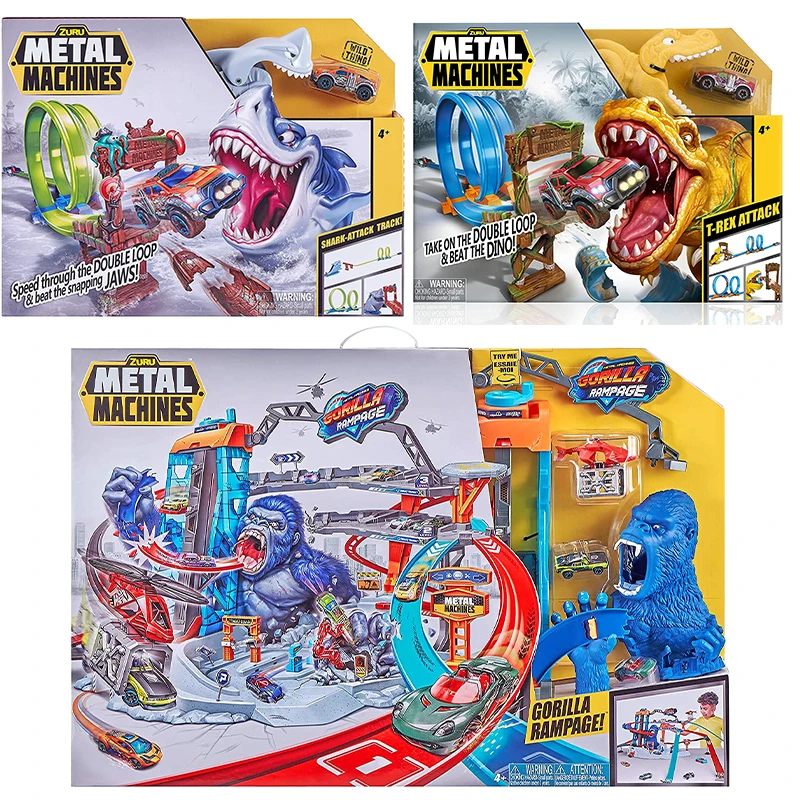 

Original Zuru METAL MACHINES Crocodile Mini Racing Car Toy Track Set T-REX Attack Building Trackset Birthday Present for Boy