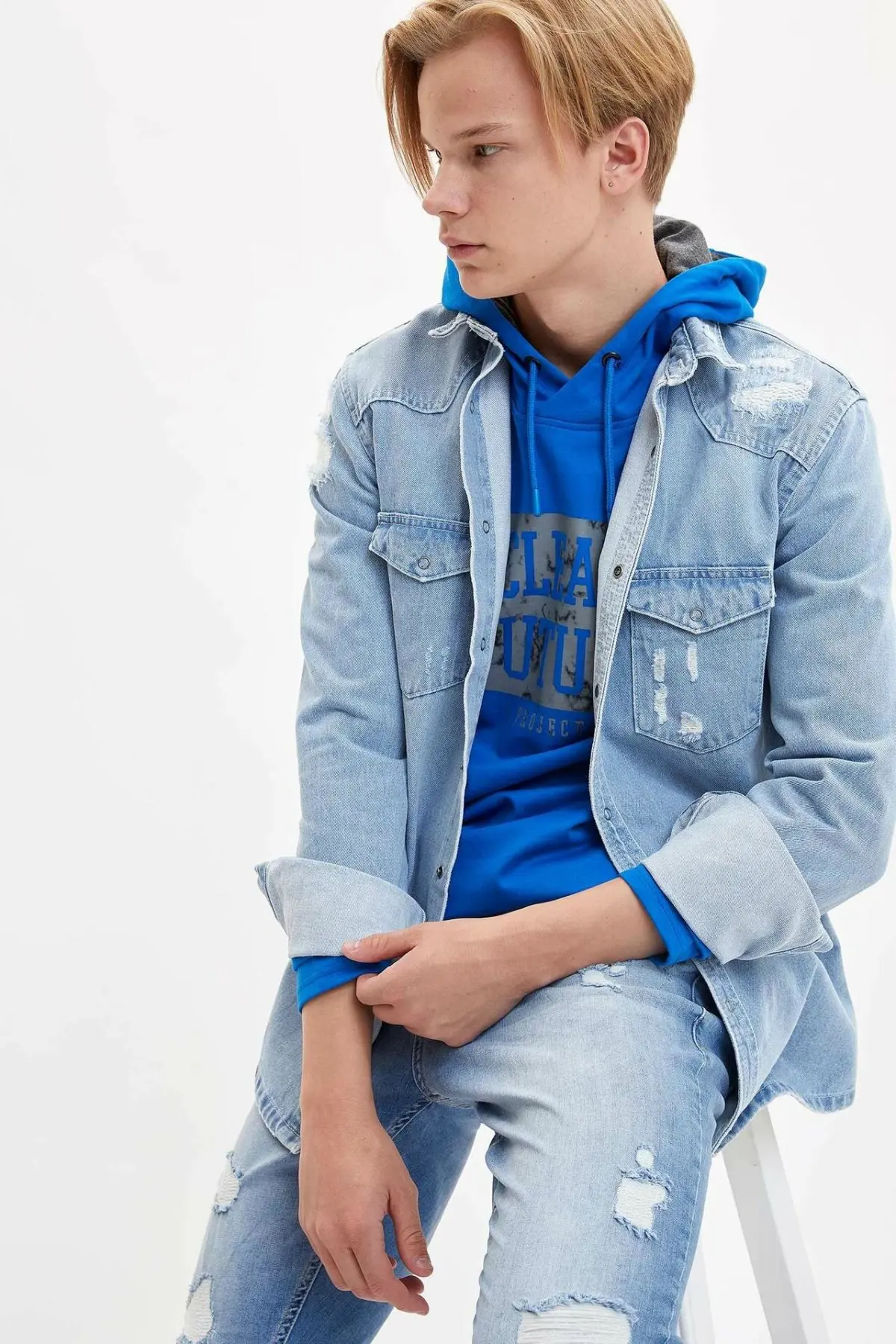 Дефакто Мужская рубашка с длинным рукавом мужская Повседневная джинсовая куртка