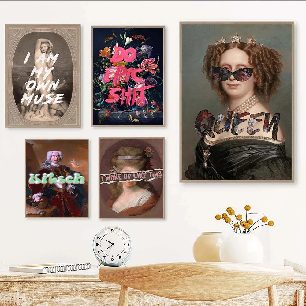 

Classical Art Aesthetic Funny Queen Poster Canvas Prints Mona Lisa Inspirational Quote Wall Art Painting for Living Room Decor