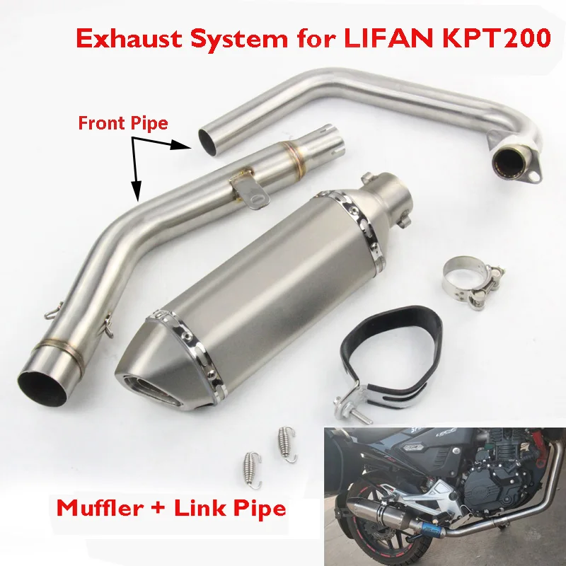 Slip on KPT200 Motorcycle Exhaust System Muffler Escape Baffle Silencer Tip Front Link Tube Connector Pipe for LIFAN KPT200