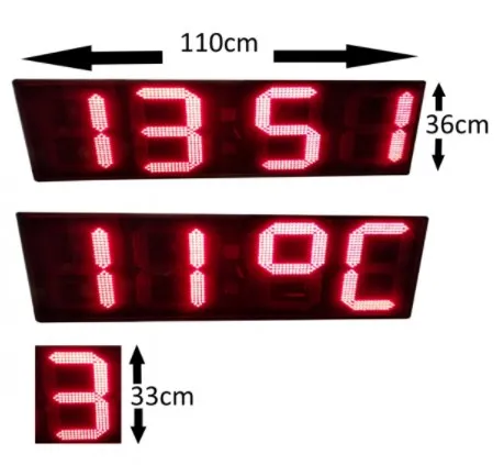 

Digital Led Clock and Thermometer, Case Size: 36cm x 110cm, Digit Height: 33cm