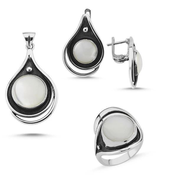 

Silver 925 Sterling Pearl Cubic Zirconia Hand Job Set
