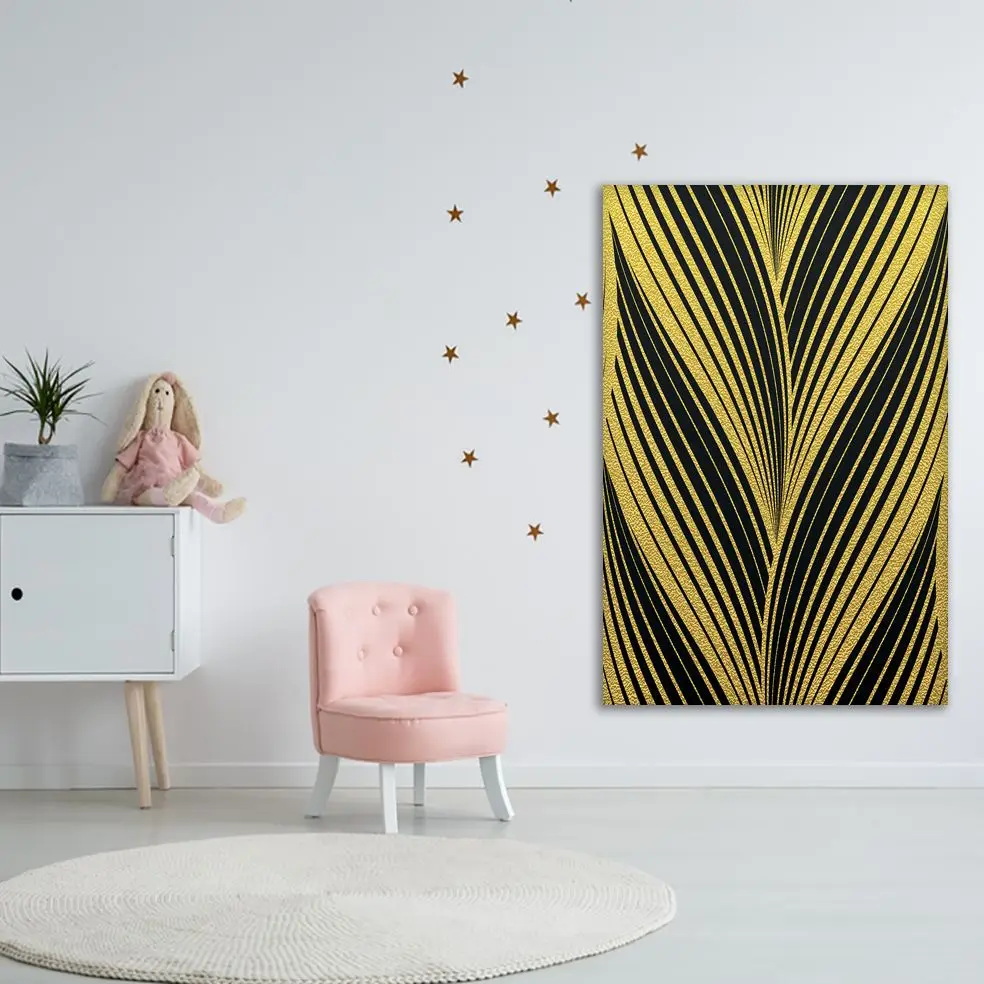 Гобелен Золотой лист узор на черном фоне Абстрактные Волны пышные линии стильные