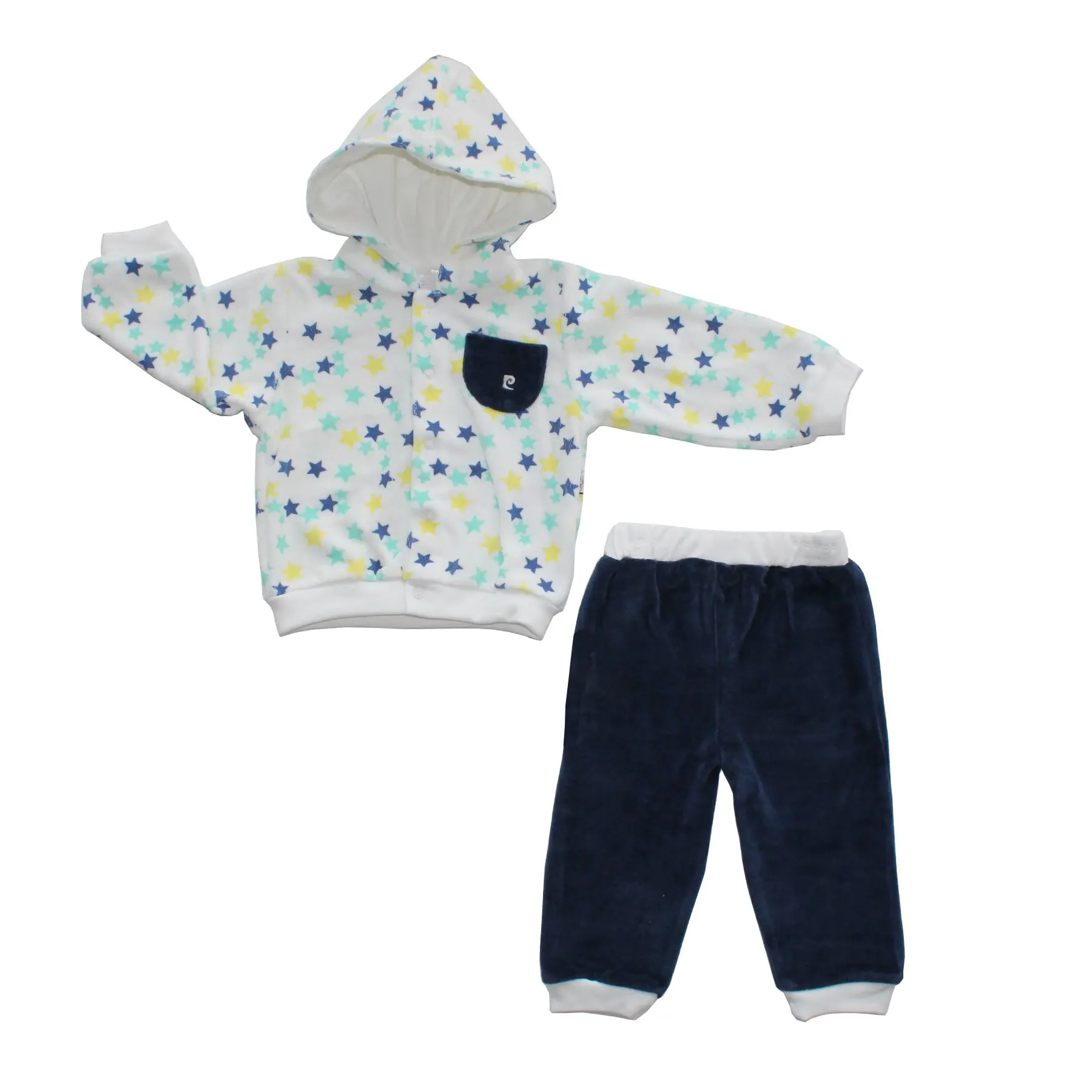 

Pierre Cardin Original Licensed Velvet Hooded Yellow Green Star 2-Piece Set Newborn Baby Boy Cotton Long Sleeve Infanr clothing