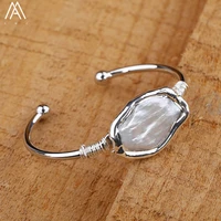 fashion women white pearl beads open cuff bangle pearl bracelet handmade wire wrapped copper bracelet jewelry teen gift dropship