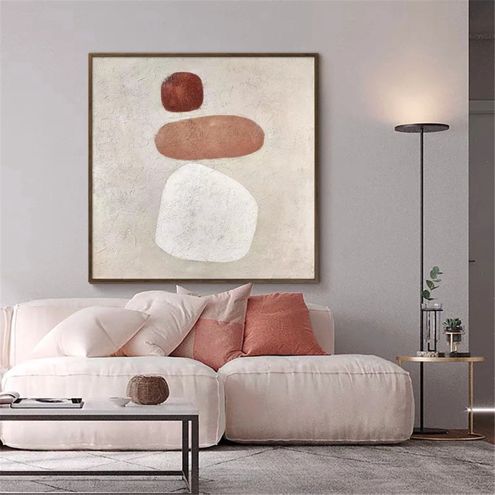 

Large Hand Painted Abstract Canvas Acrylic Paintings Modern Minimalist Art Wall Room Decor Beige Brown 3D Textured Painting