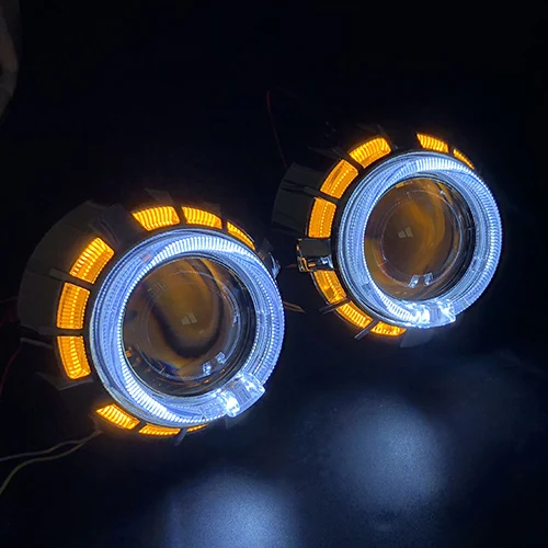 RONAN mini 2,5 двойной светодиодный проектор ангельские глазки drl Bi-xenon 8,1 объектив для автомобильных фар h1 модифицированный DIY h4 h7 автомобильный Стайлинг - Цвет: White-Yellow