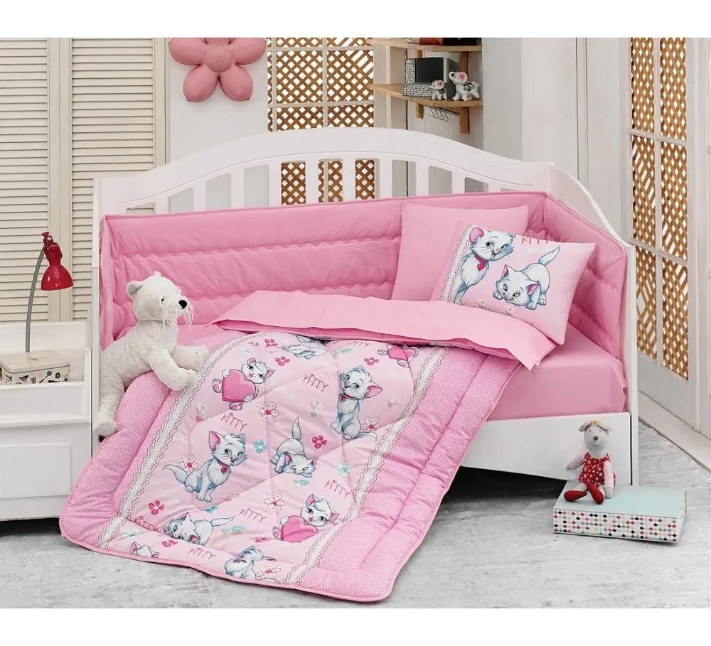 FELINE Infant Baby Crib Bedding Set Bumper For Boy Girl Nursery Cartoon  Baby Cot Cotton Soft Antiallergic Pink Made in Turkey