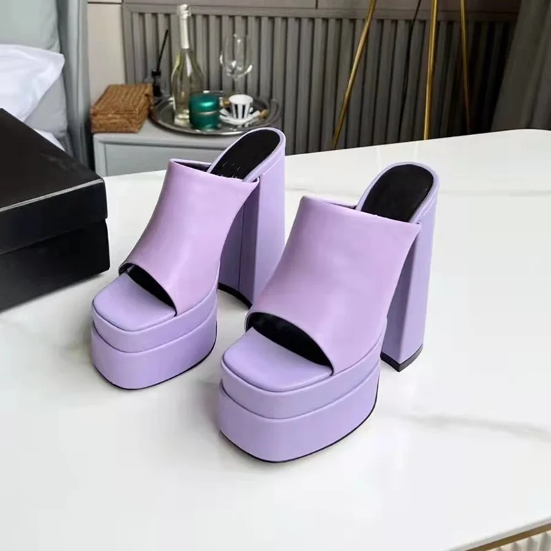 

2022 new new foreign trade high-heeled double-waterproof platform thick-heeled sandals square head hate the sky tall fish mouth