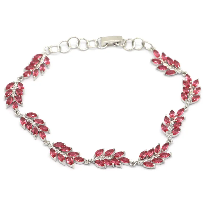 

66x9mm Highly Recommend Created Pink Raspberry Rhodolite Garnet Silver Bangle Bracelet 7.5inch