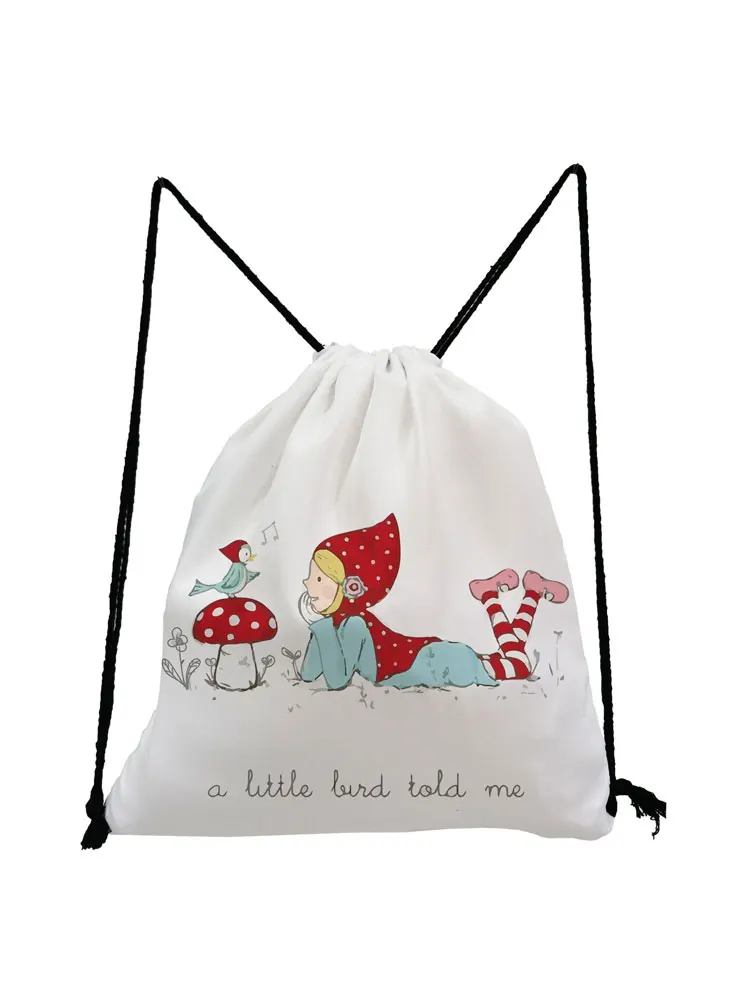 

Girl Mushroom Printed Backpack Lovely Casual Drawstring Bags Eco Unisex Storage Bag Large Capacity Shoe Bag to School Travel Bag