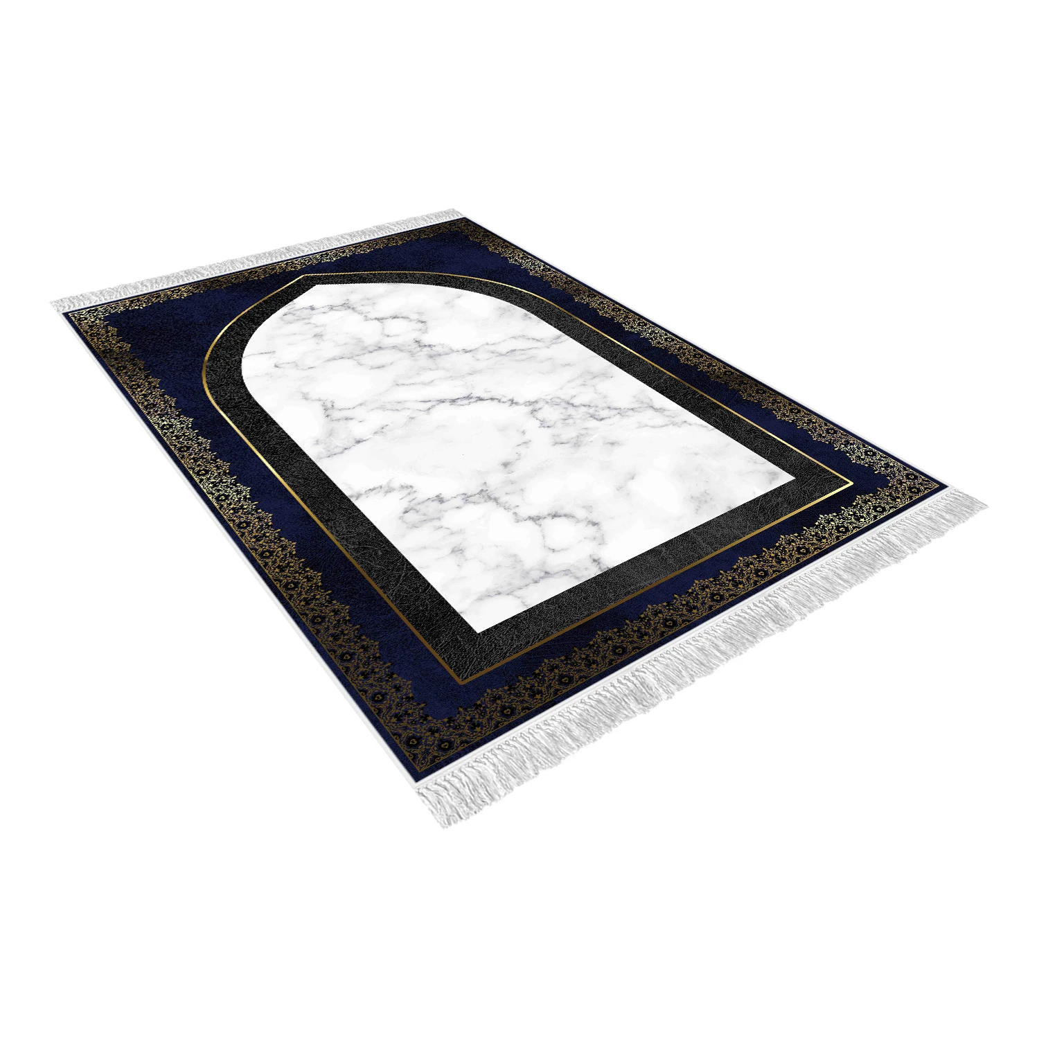 

Turkish White Blue Marble Pattern Prayer Rug Bamboo Non-Slip Tasseled Sejadah Thick Soft Kilim Carpet Islam Prayer Mat slamic