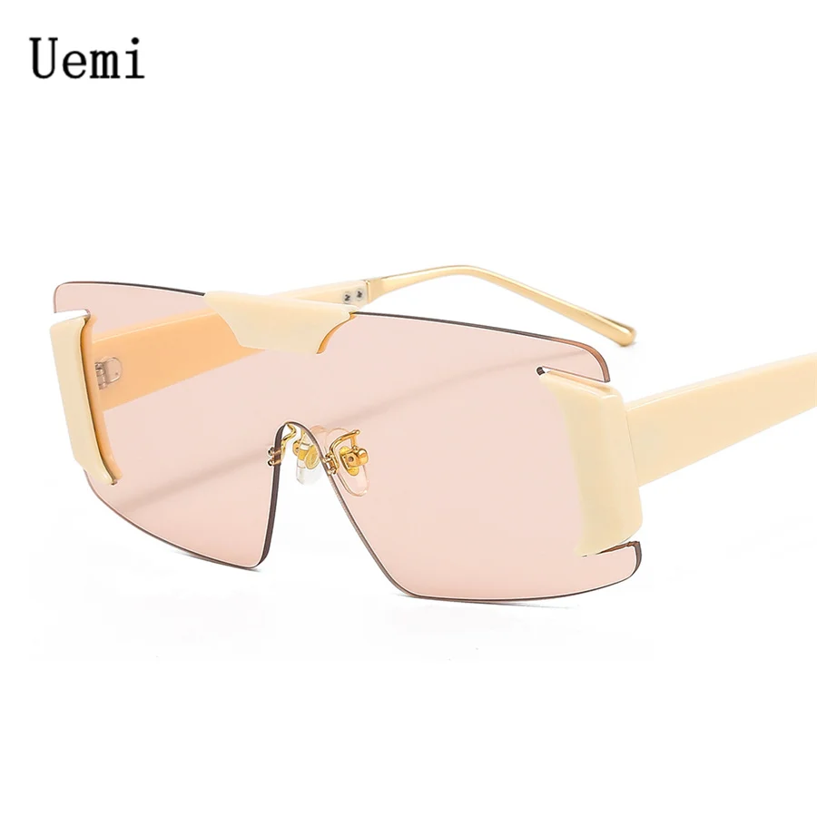 

New Fashion Oversized Square Sunglasses For Women Men Rimless One Piece Ocean Driving Sun Glasses Luxury Eyewear UV400 Wholesale