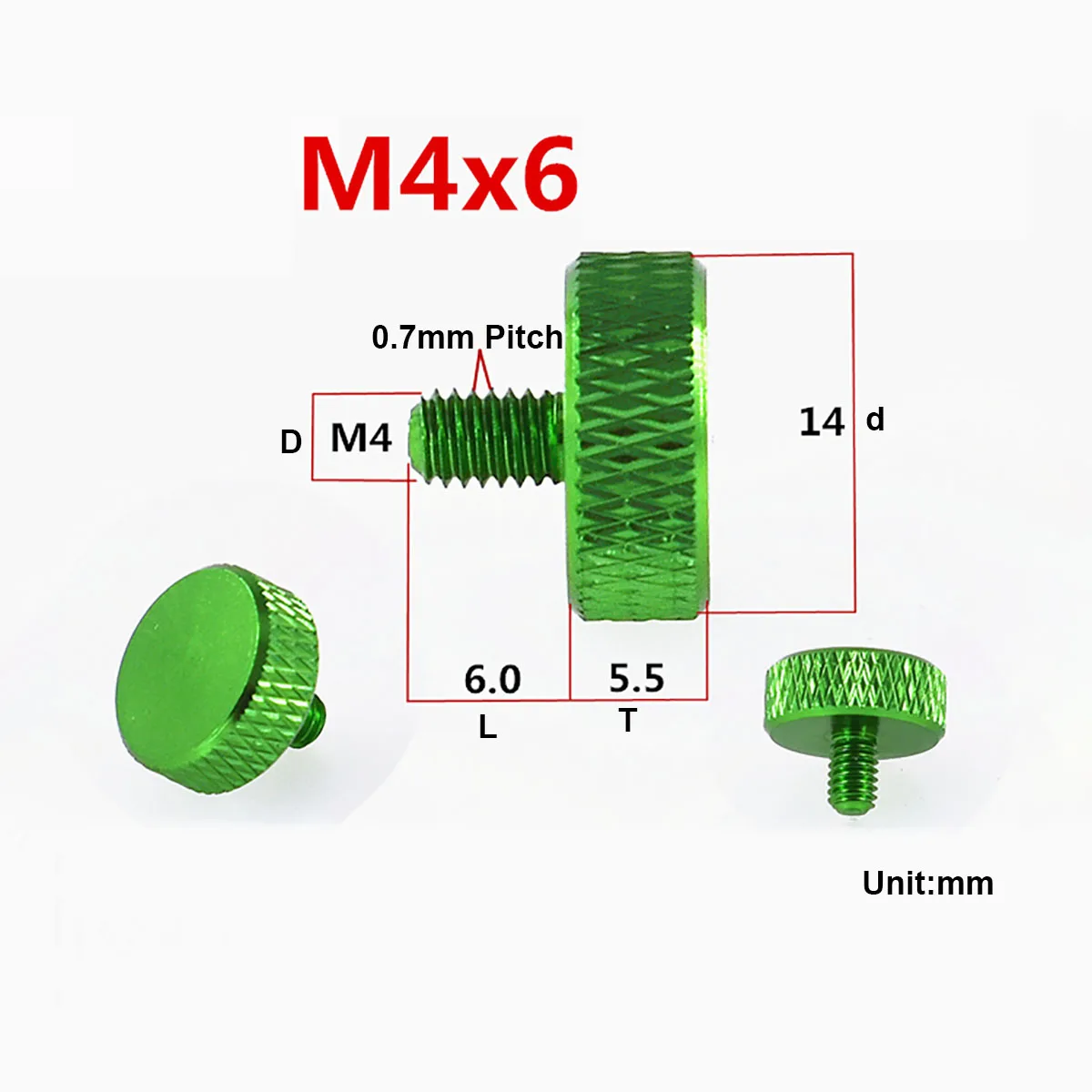 5Pcs M4x 6mm / 10mm Colourful Anodized Aluminum Hand Tighten Screws 14x5.5mm Grid Knurled Head Thumb Screw Computer Case |