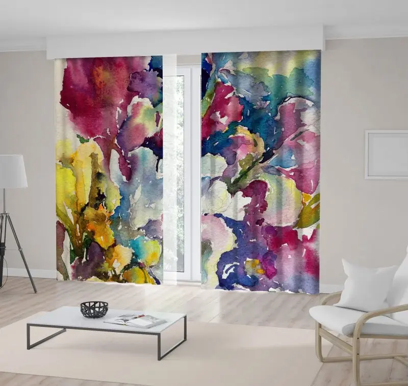 

Curtain Abstract Flowers Bouquet Modern Colorful Watercolor Artwork Yellow Purple Blue