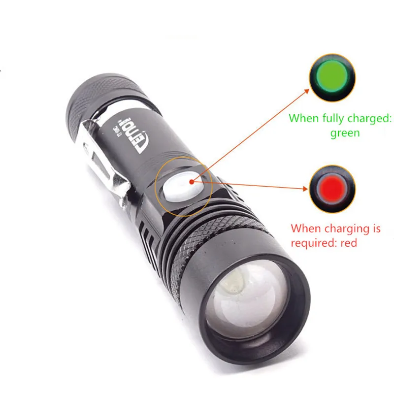 

1pcs 104C super bright rechargeable flashlight USB charging retractable zoom flashlight with pen buckle long range flashlight