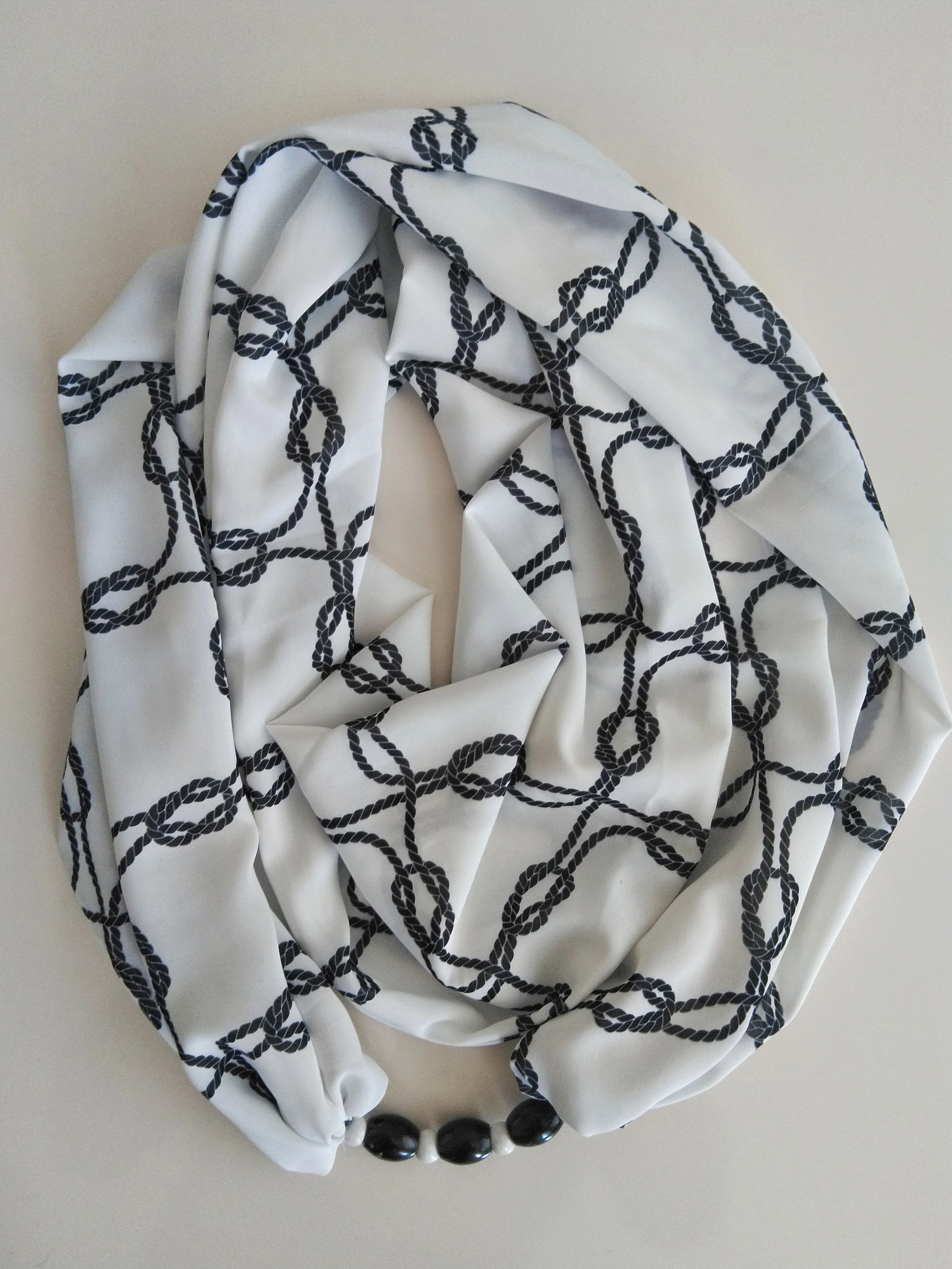 

Double Layer Chain Pattern Black Color Chiffon Daily Women Scarf Bead Detail