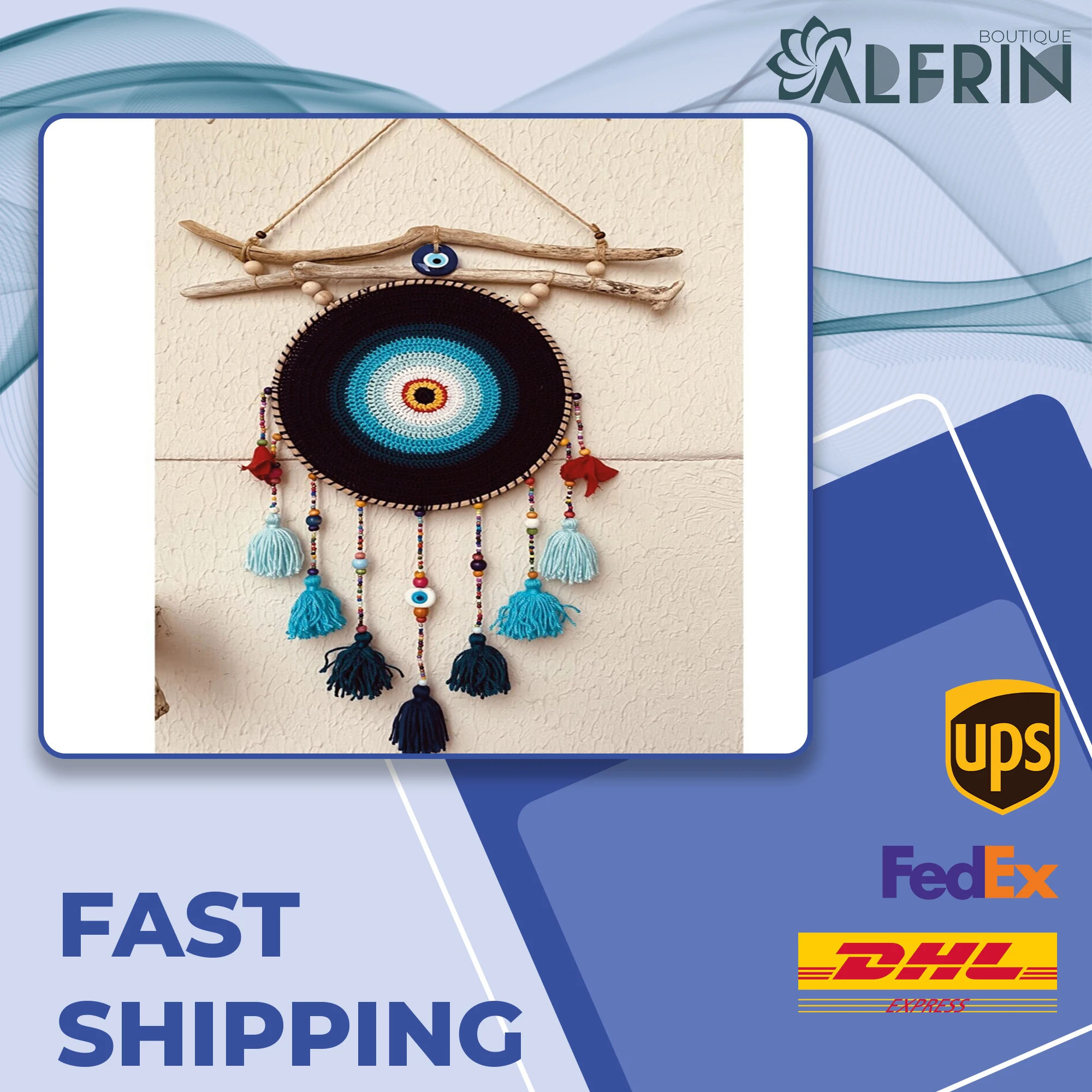 

Turkish Blue Evil Eye Fusion Glass Amulets Hanging Decor Wall Ornament Protection Blessing Good Luck Gift Pendant Home Handmade