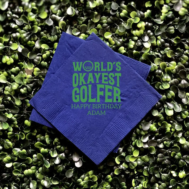 Pаспродажа Персонализированные салфетки для гольфа World's Okayest Golfer, оригинальные бриллиантовые салфетки, 30th салфетки для дня рождения 50 шт.