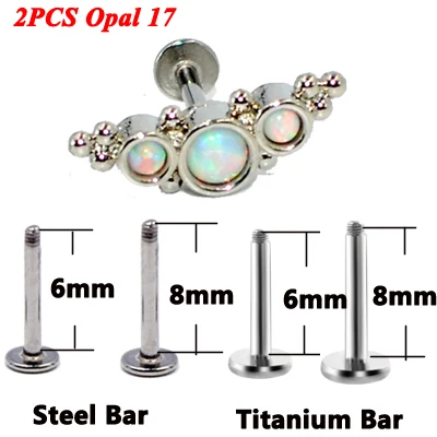 2pcs Opal 17 2 шт. G23 титана и стали Опал кластер ухо траг спиральный для хряща кристалл серьги губная серьга-гвоздик бар губы нательное пирсинг-кольцо ювелирные изделия - Окраска металла: 2pcs Opal 17