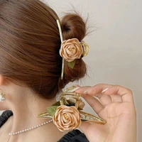 woman champagne flower catch clip 2022 new elegant female crab mental hair clip headdress banquet gift party accessories