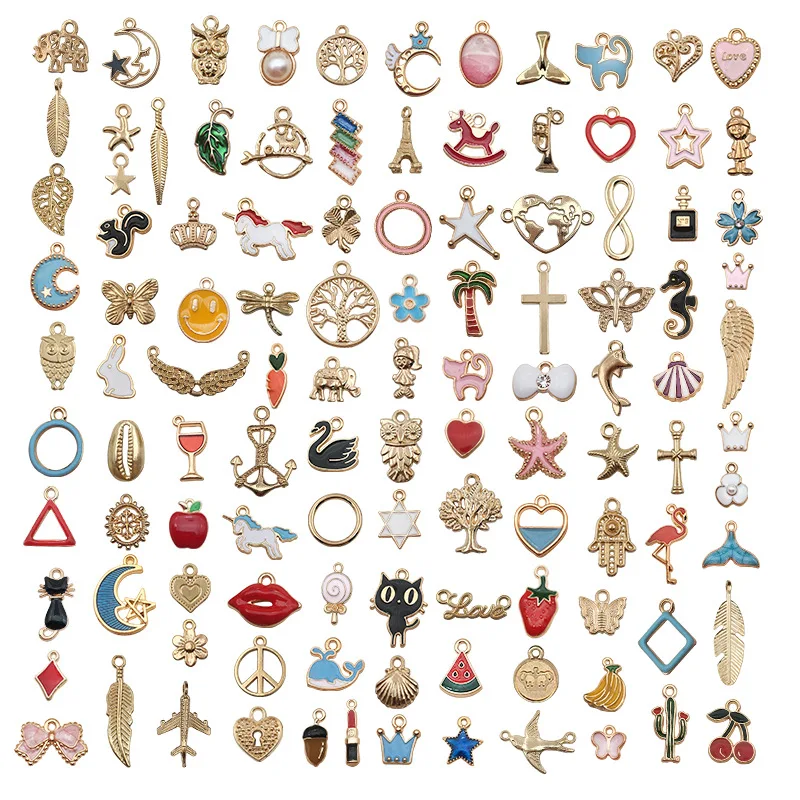 110pcs Vintage Mixed Charms Pendants for Bracelets Earring Necklace Golden Enamel Charm Pendant for Crafts DIY Jewelry Making