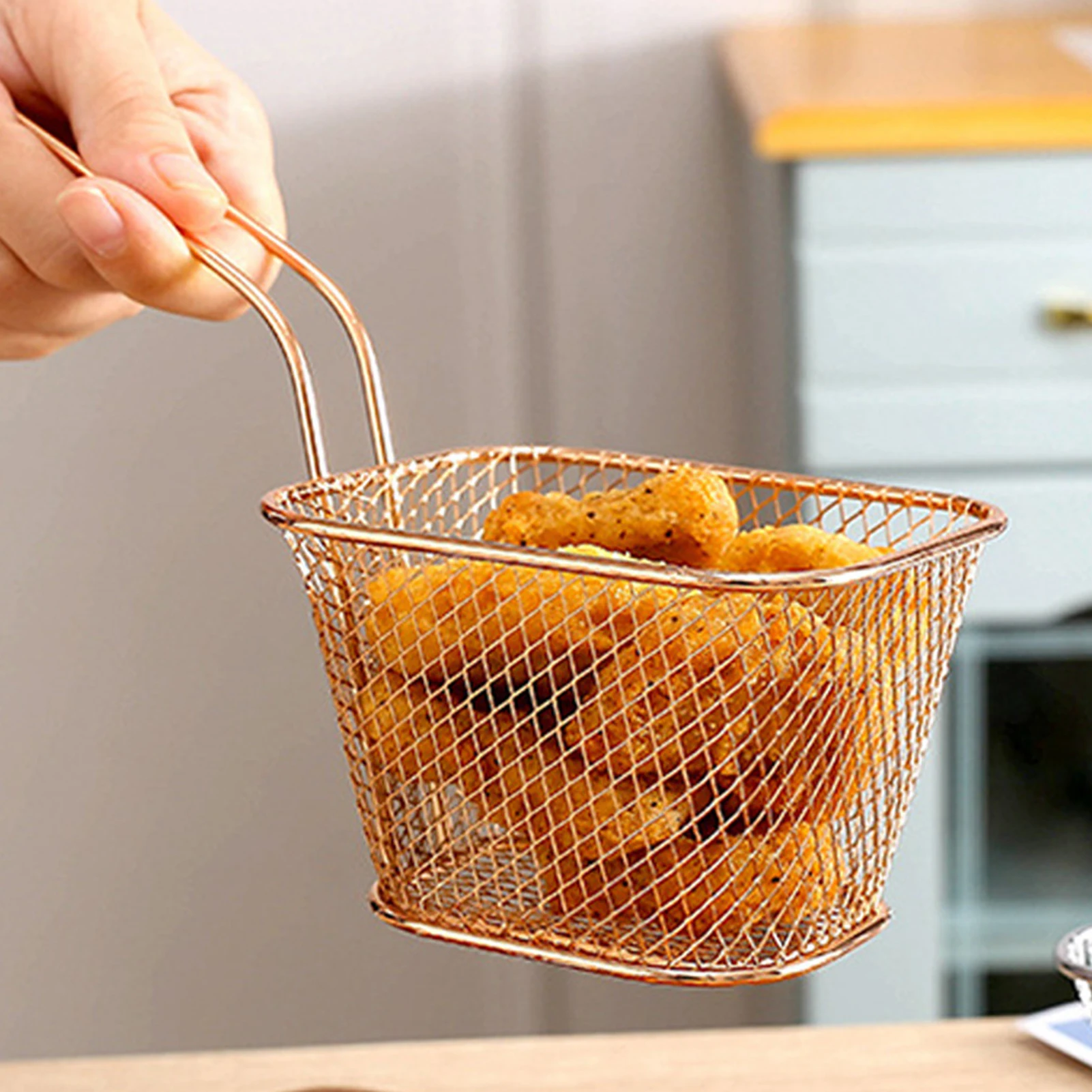 

French Fries Basket Mini Basket Filter Stainless Steel Strainer Drain Rack Kitchen Cooking Filter Tool