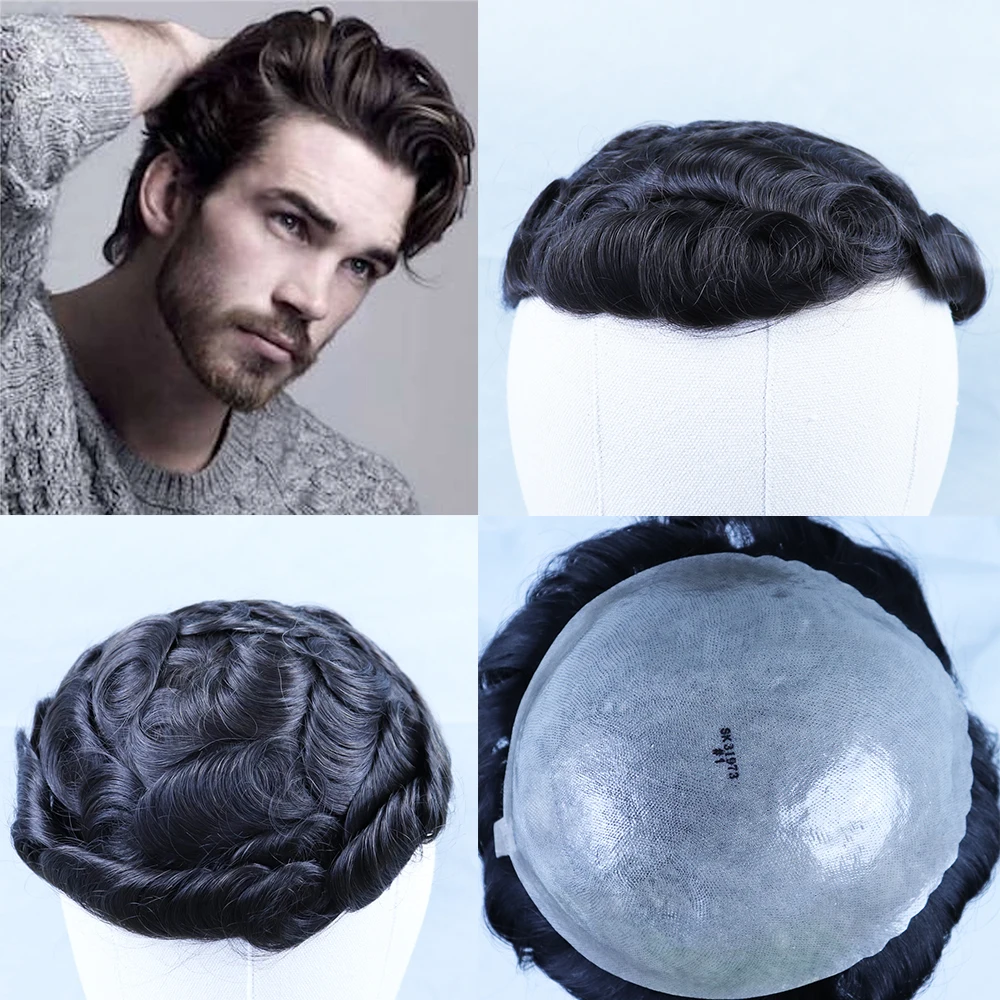Парики YY натуральный черный мужской парик бразильский Реми человеческие волосы