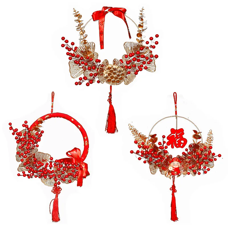 

Chinese Style Wedding Props Wedding Garland Door Decoration New Year's Eve Home Red Fruit Window Decoration Hanging