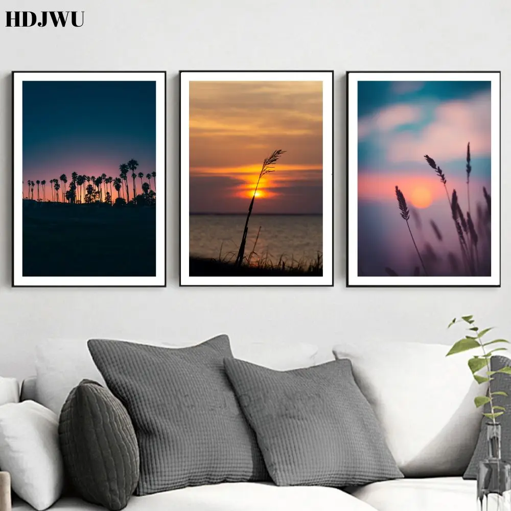 Закат растения силуэт постер картина стены ПЕЧАТЬ Плакаты для дома и отеля