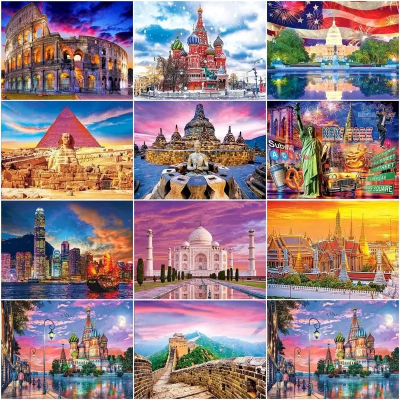 

5D алмазная живопись «сделай сам», вышивка крестиком, полноразмерная круглая Алмазная вышивка, городской пейзаж, домашний декор, рождествен...