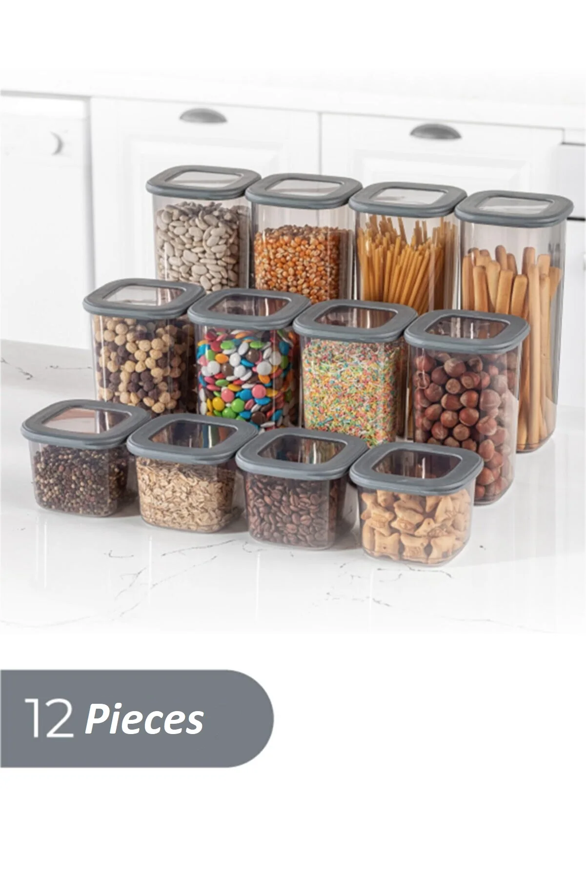 Square Supply Storage Container Set of 12 4x(0.55 LITER, 1.2 LITER, 1.75 LITER)  Strong Practical Different