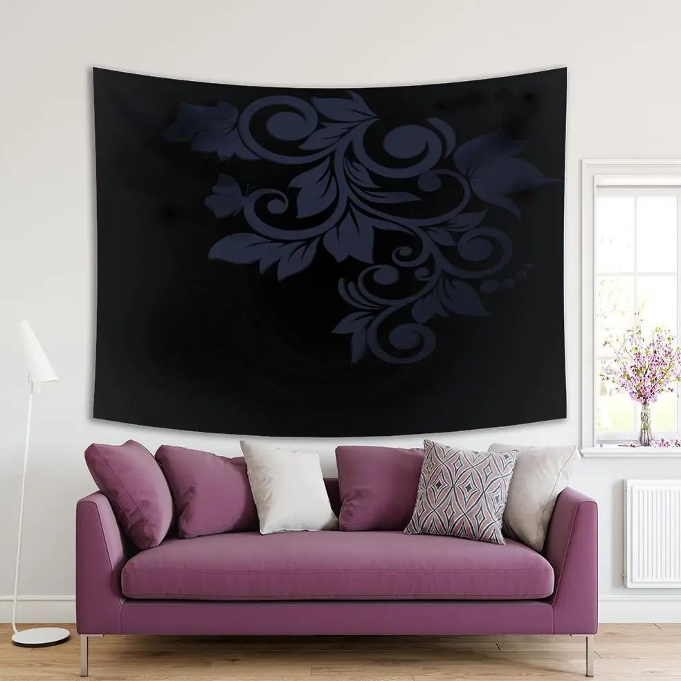 

Tapestry Floral Pattern Classic Decorating Vintage Architectural Element Monochromic Artwork Black Gray